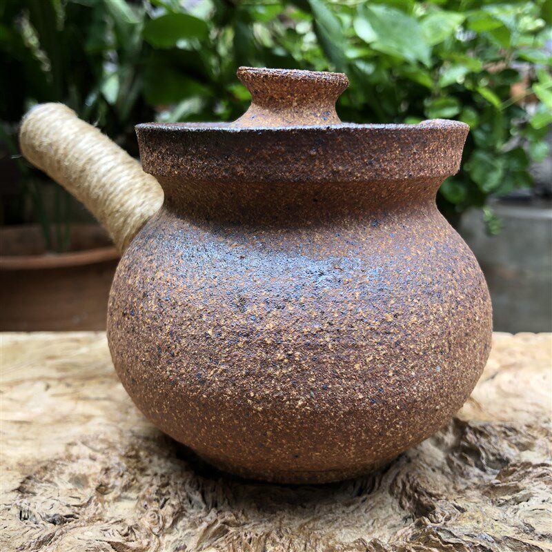 云南粗陶手工高温古法柴烧w侧把公道杯煮茶罐烤茶罐土陶焖茶壶