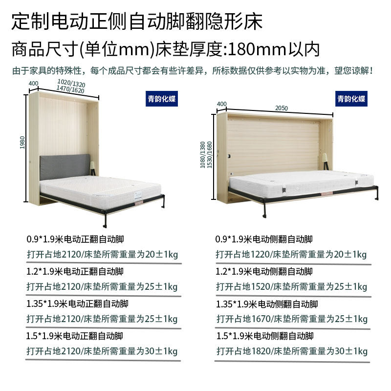 电动升降隐形床组合床头柜一体多功能五金配件P客厅书桌折叠墨菲