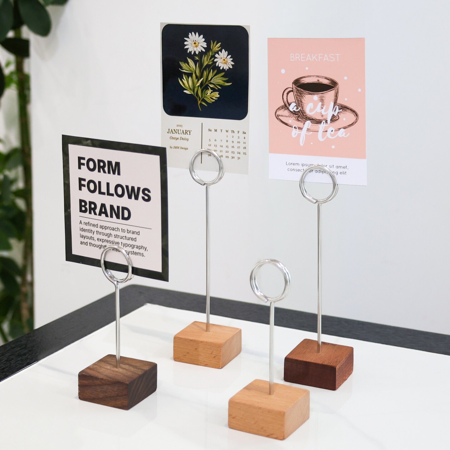 不锈钢实木便签夹支架桌面卡片夹