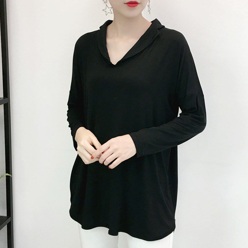 胖mm加肥加大码t恤女装洋气遮肚子长袖中长款宽松纯棉200斤打底衫