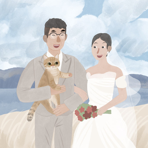 婚礼请柬插画设计E手绘画头像定制