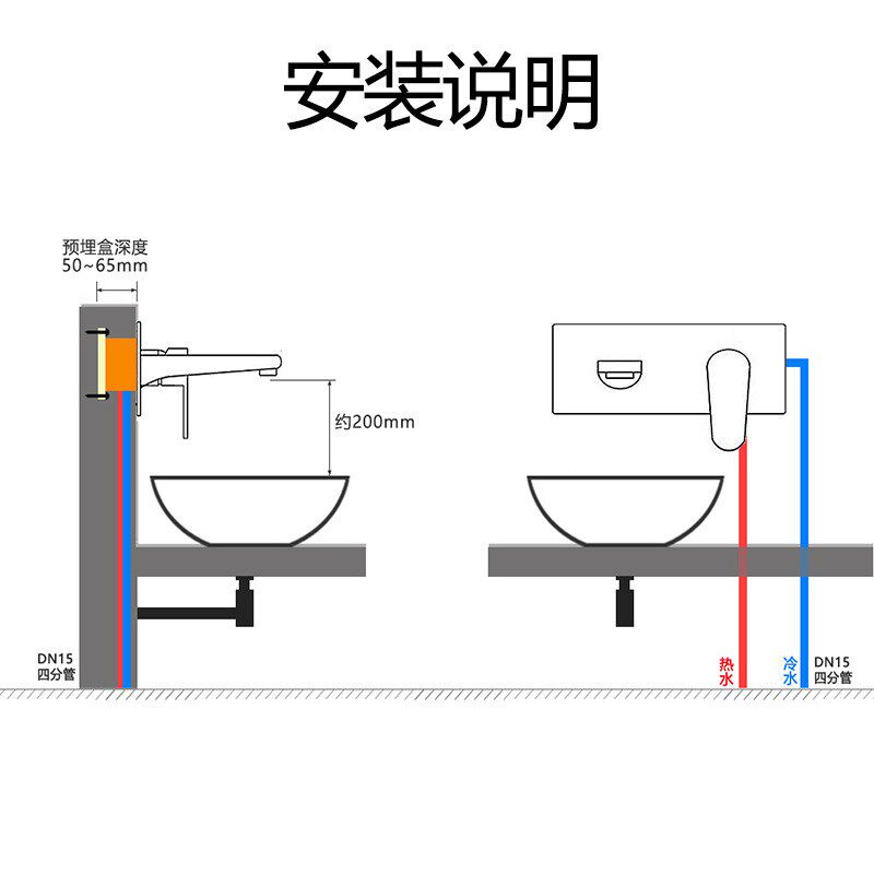 嘉利雅卫浴暗装水龙头隐藏式冷热龙头入墙台上盆分体8寸全铜圆型