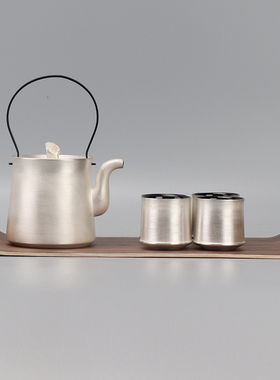 新中式陶瓷刷银茶壶茶具茶盘摆件别墅酒店样板房S客厅茶几软装饰