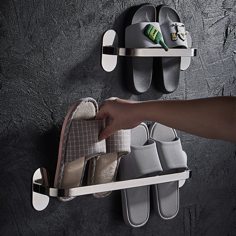 浴室拖鞋架c壁挂式免打孔304不锈钢卫生间置物架厕所拖鞋收纳挂架