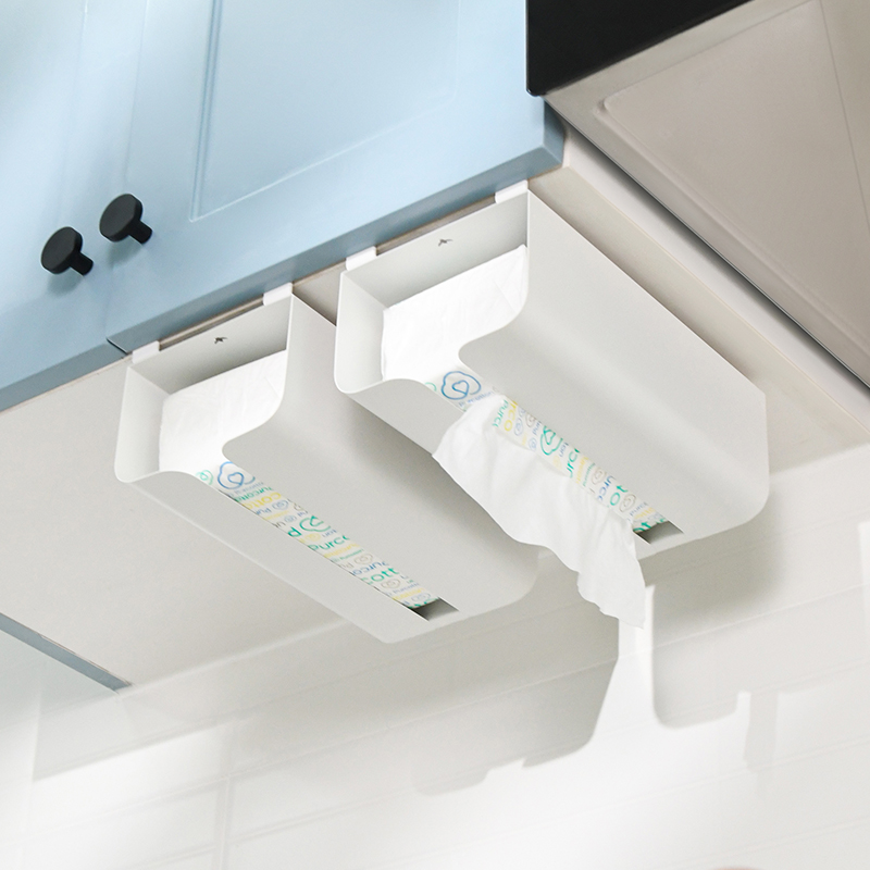 厨房纸巾架免打孔吊柜悬挂抽纸盒家用保鲜膜袋收纳橱柜Y下用纸挂