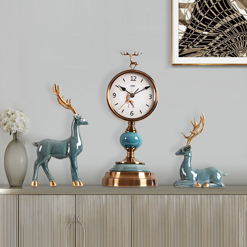 时钟表座钟欧式客厅家用v台式创意时尚北欧简约电视柜摆件台钟