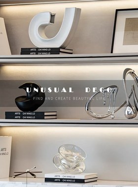 银色抽象水滴f摆件样板房书房办公室书架书柜装饰品隔断博古架陈