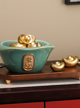 陶瓷聚宝盆摆件招财聚财新中式客厅办公室寓意好物T装饰品开业送