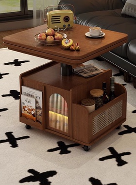 臻品阁可折叠旋转移动茶几小推车小户型沙发边几边柜两用餐桌茶桌