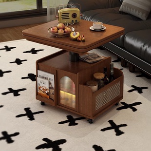 臻品阁可折叠旋转移动茶几小推车小户型沙发边几边柜两用餐桌茶桌