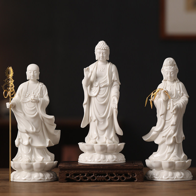 陶瓷摆件婆娑三圣神像释迦摩尼佛观音佛像地藏王菩萨站立像莲花座
