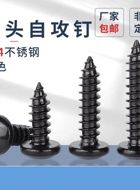 黑色304不锈钢圆头自攻螺丝螺钉盘头十字加长木螺丝钉M3-M5pf