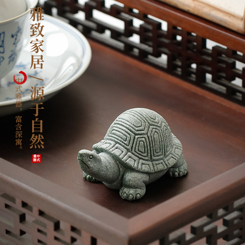 精品青砂石招财乌龟茶宠摆件创意小灵兽玄武鱼缸微观造景沉水装饰