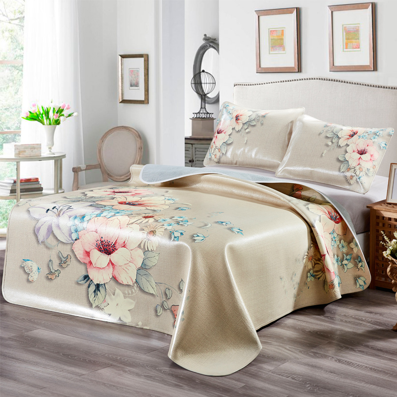 头层牛皮席彩绘真皮软席1.8米1.B5m2米床席子三件套加厚水牛皮凉