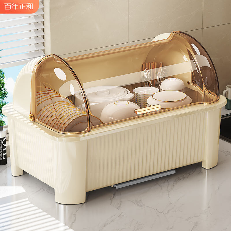 碗筷收纳盒厨房置物架家用放碗碟收纳架带K盖沥水碗盘架碗柜收纳