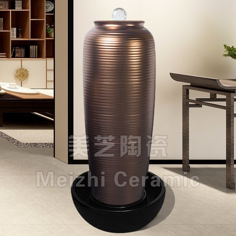 轻奢金色喷水陶罐陶瓷流水摆件循环水J景大花瓶喷泉坛子加湿器