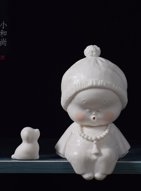 创意中式手工陶瓷人物小和尚x桌面摆件小客厅书房办公室装饰品摆