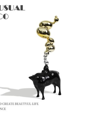 轻奢植绒梦幻牛渐变气球摆件样板间售楼O处客厅书房软装饰品