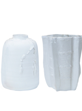 新中式磨砂白创意陶瓷花瓶x样板房酒店摆场敞口桌面花器装饰品