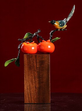 纯铜事事如意摆件j柿子喜鹊客厅玄关博古架新居乔迁开业送礼装饰