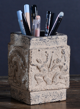 办公桌笔筒d教师节礼物创意前台中式仿古工艺笔插盒办公用品笔筒