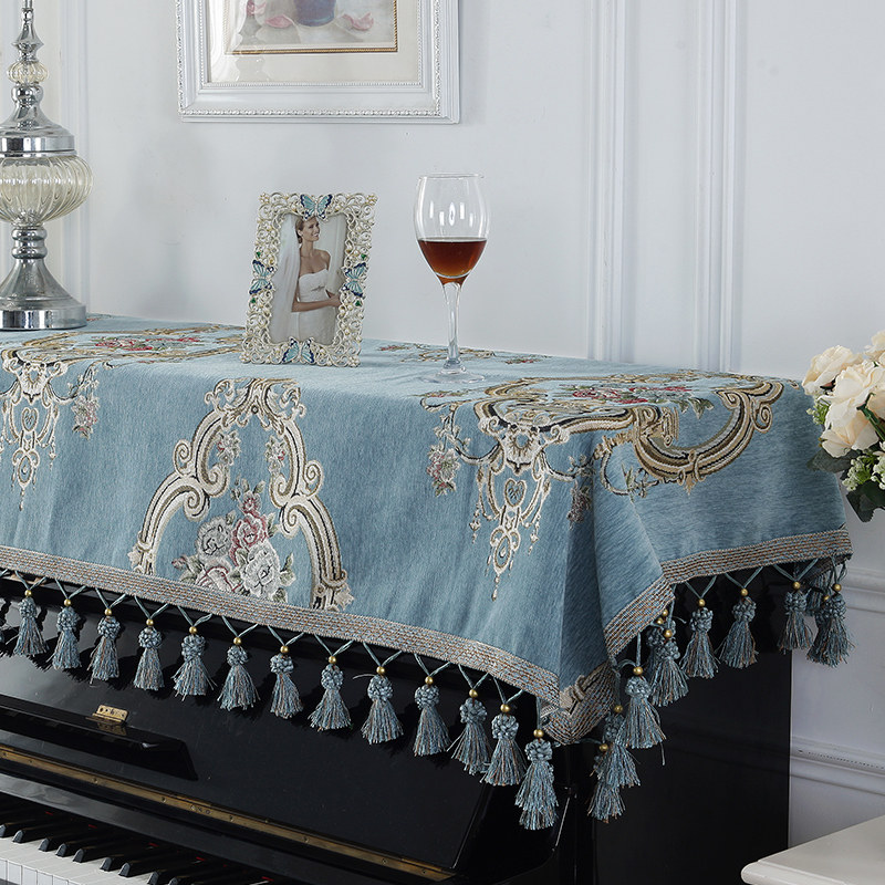 欧式钢琴盖布f奢华键盘防尘布钢琴凳盖巾电钢琴长方形蓝色布艺