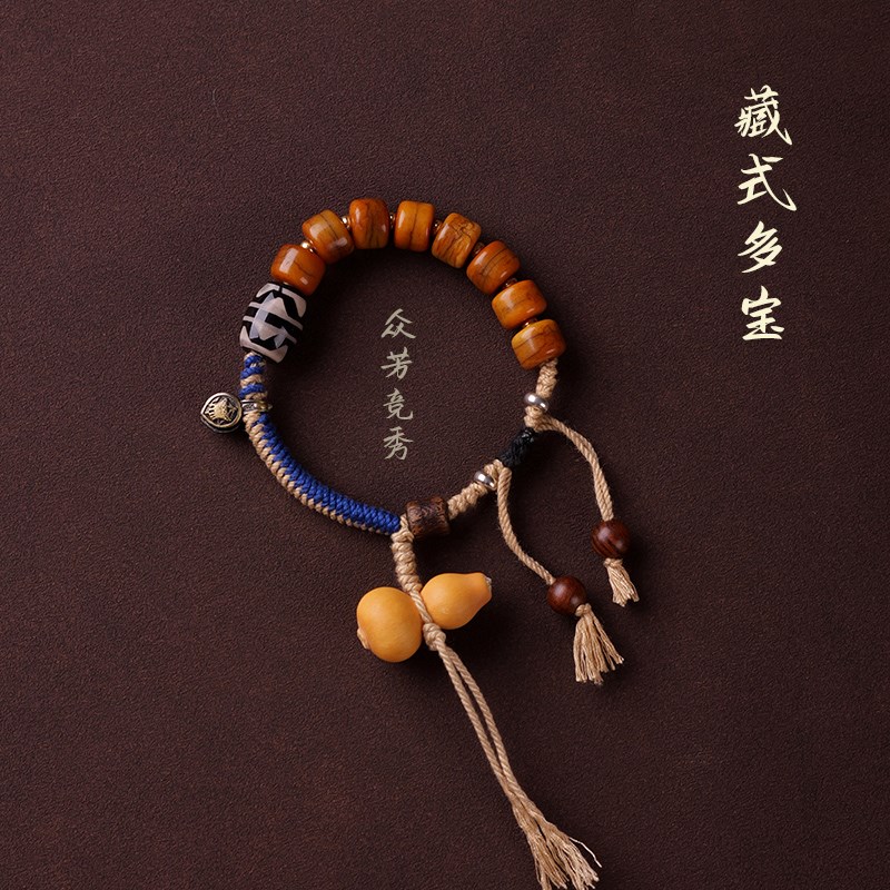 藏式手绳手工编织天然小葫芦草里金男款情侣手链古风中式女生手串