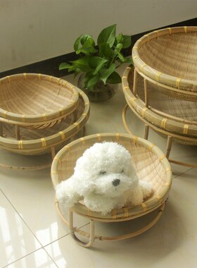 竹编猫窝狗窝有底座圆形大号宠物神器夏天凉窝夏季竹编制品透气