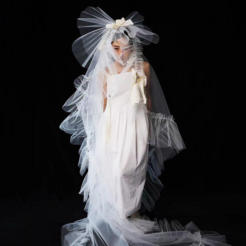 新款婚纱礼服新娘结婚拖地小众高级感摄影拍照造型婚纱头纱样片白