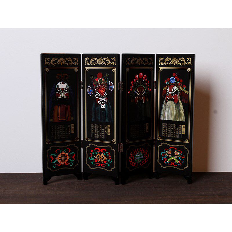 扬州漆器厂 彩绘仿古四扇小屏风 结婚生K日 商务办公 礼品摆件