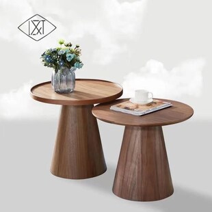 实木边几客厅沙发角几小茶几简约圆形茶L几洽谈桌民宿组合小圆桌