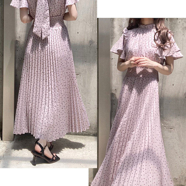 现*  花糖家 日系定制GRL甜美荷叶边波点蝴蝶结百褶连衣裙al142a