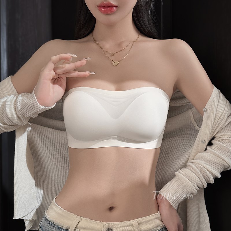 无肩带内衣女聚拢薄款防下垂收副乳无痕防滑婚纱露肩专用白色文胸