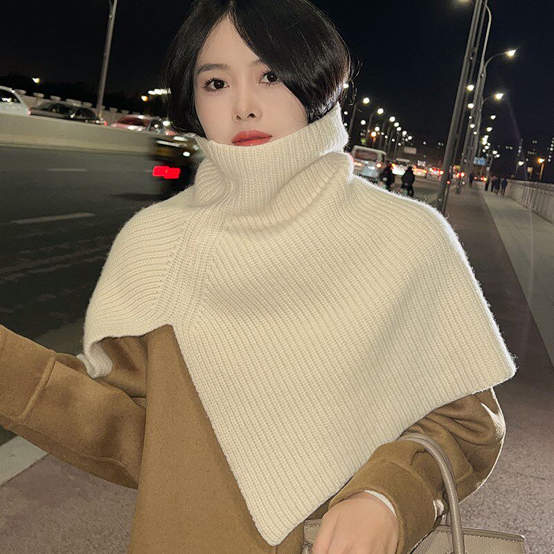 纯羊毛套头围脖披肩保暖高领毛衣开叉假领女羊绒针织斗篷带扣外搭