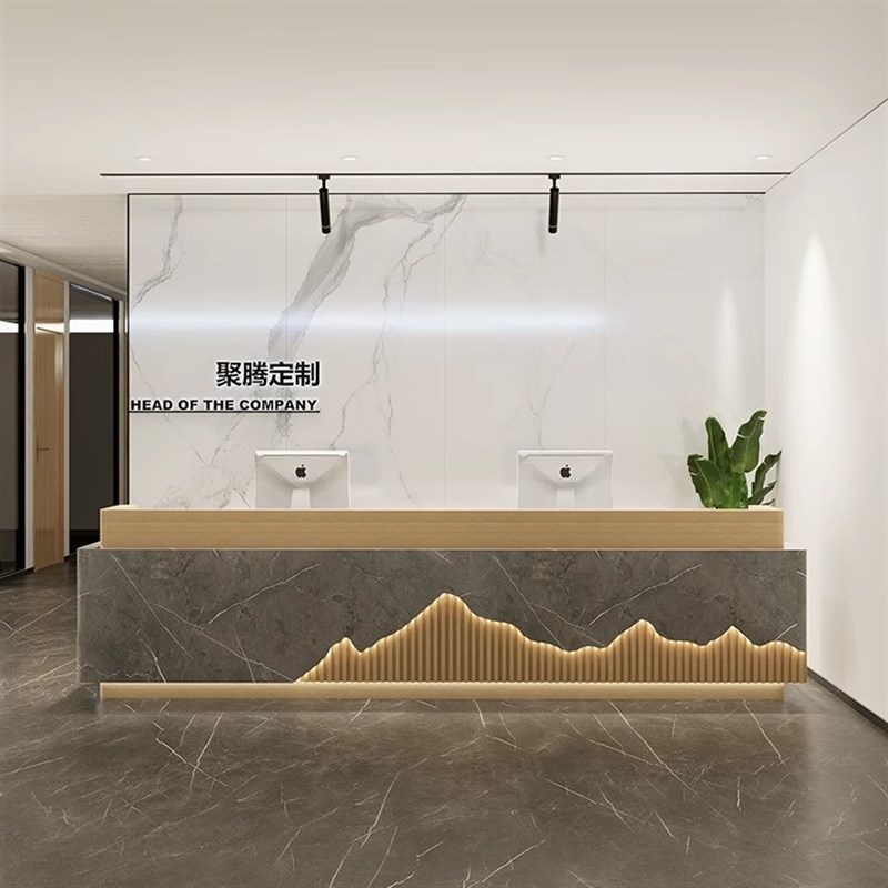 公司前台桌接待台简约现代办公前台烤漆O酒店大厅吧台收银台