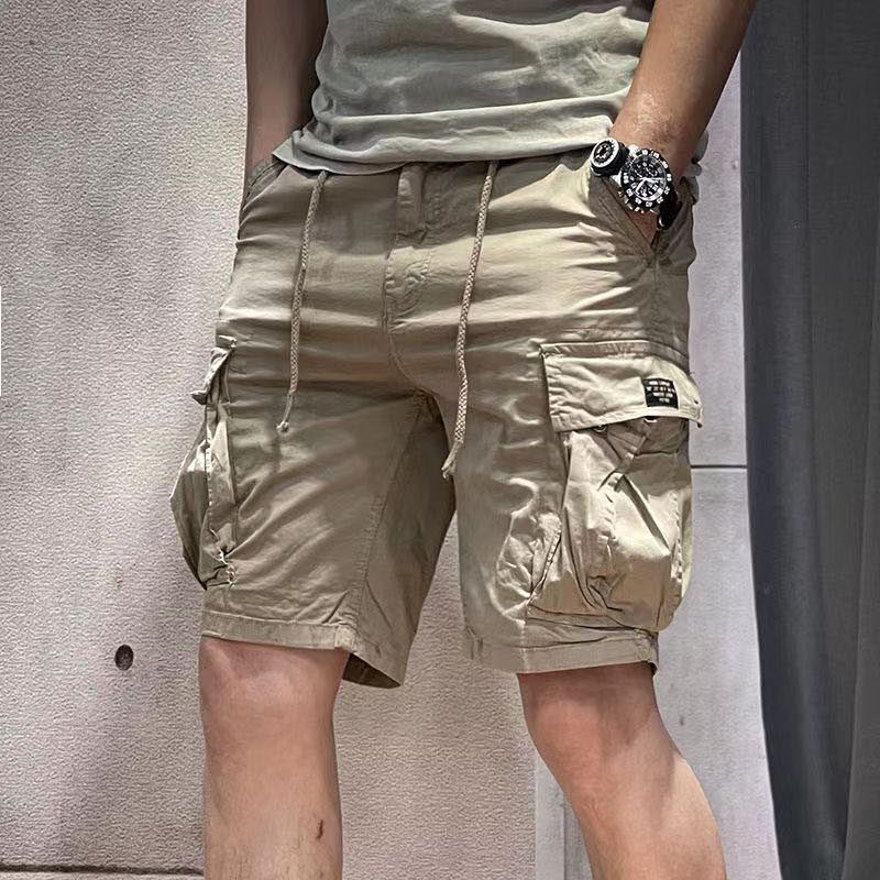 男士短裤夏季潮流五分工装裤宽松直筒皮带款夏天户外多袋裤卡其色