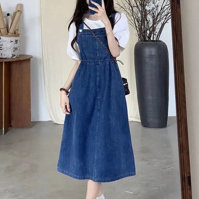 小个子牛仔背带裙女春夏2024年学院风收腰显瘦韩版减龄吊带连衣裙