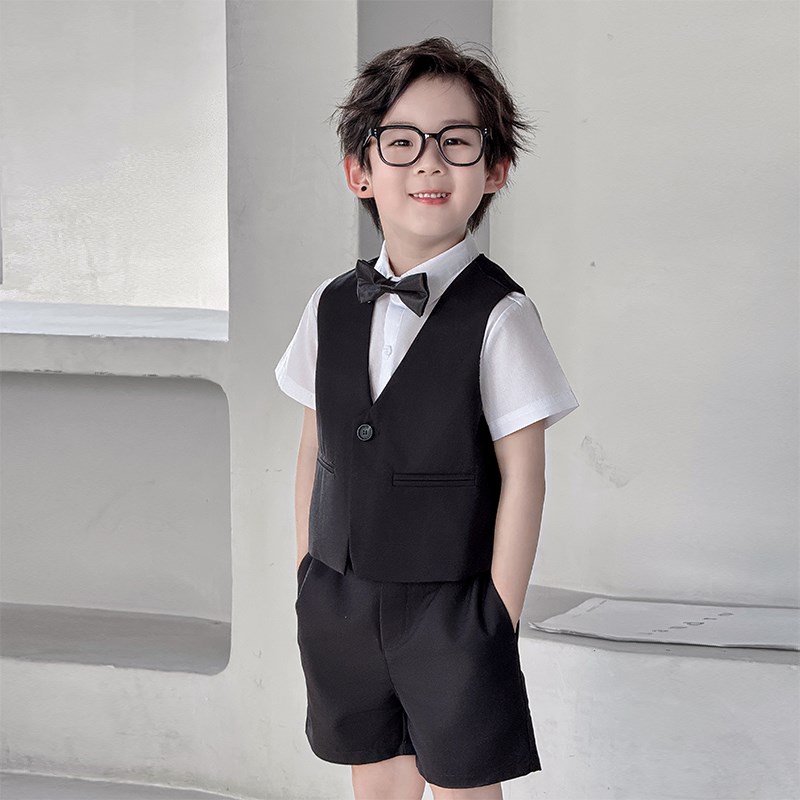 儿童礼服套装男童西装马甲夏季新款婚礼花童小西服儿童走秀演出服
