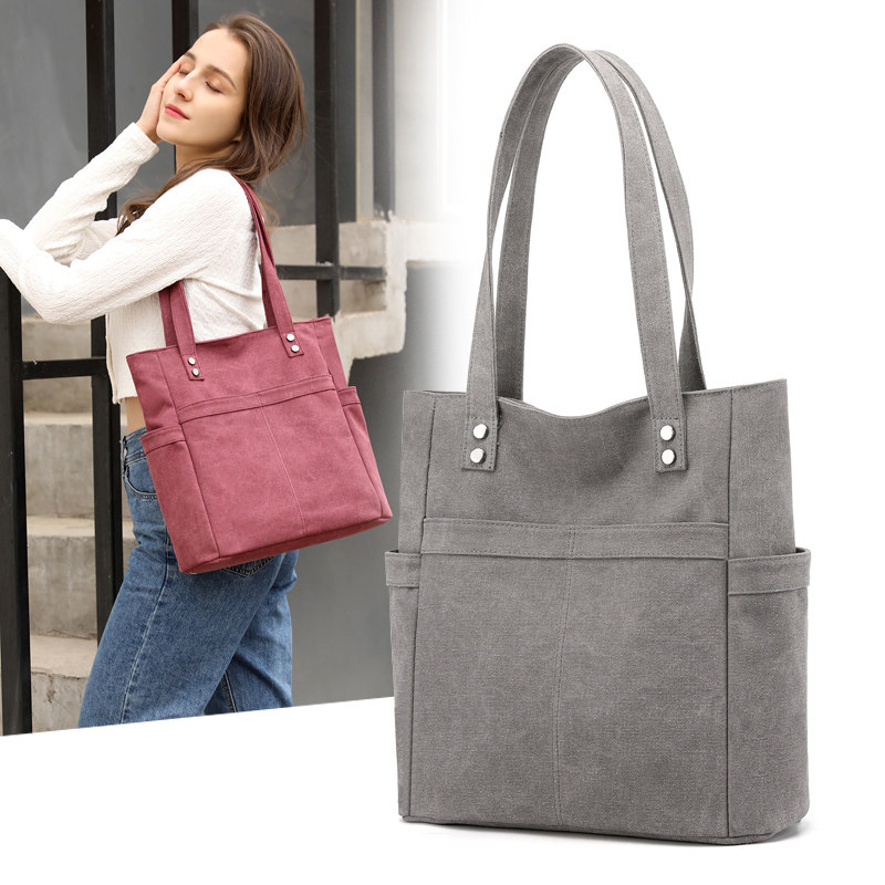 日式加厚帆布包女夏文艺单肩包2021年新百搭女包大容量小众布袋包