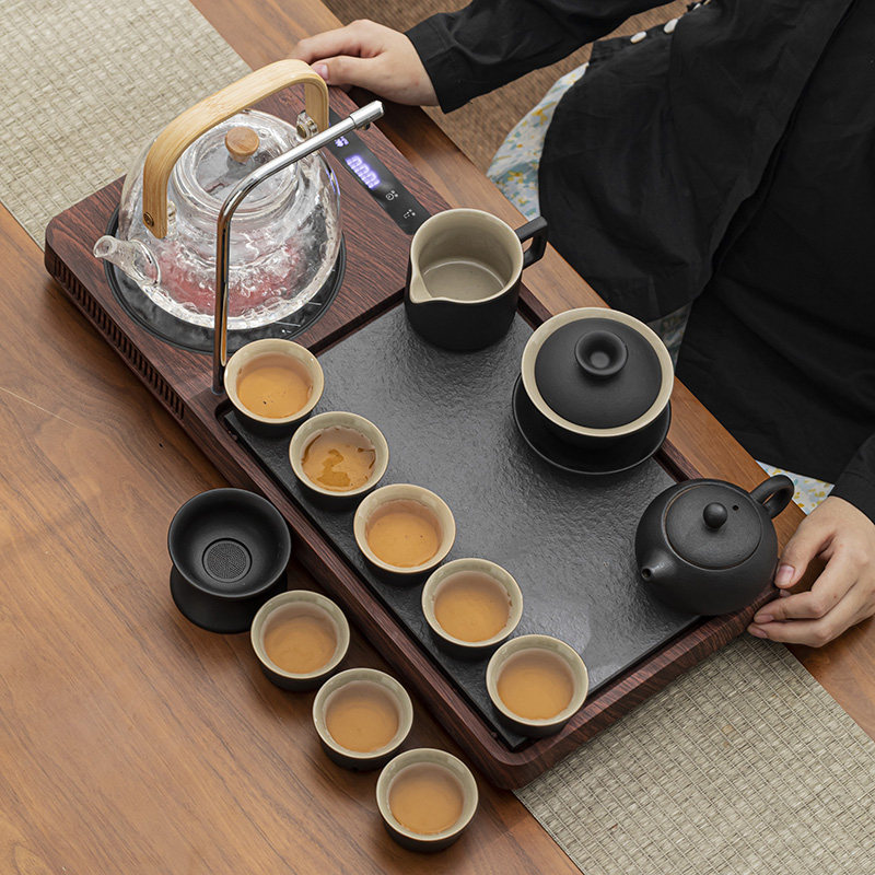 功夫茶具套装家用电陶炉煮茶小茶台围炉全自动上水茶盘玻璃煮茶壶