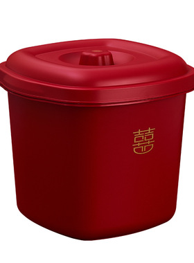 中式结婚女方陪嫁用品红色喜字储米桶陪嫁子孙桶家V用米缸喜庆米