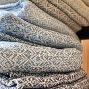 藤草格 纯亚麻加厚提花凉席盖毯C沙发巾 水洗柔软亲肤可铺可盖