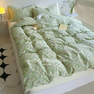 杳杳春来时浪漫春日小碎花全棉C四件套温柔奶黄色床品1.8笠