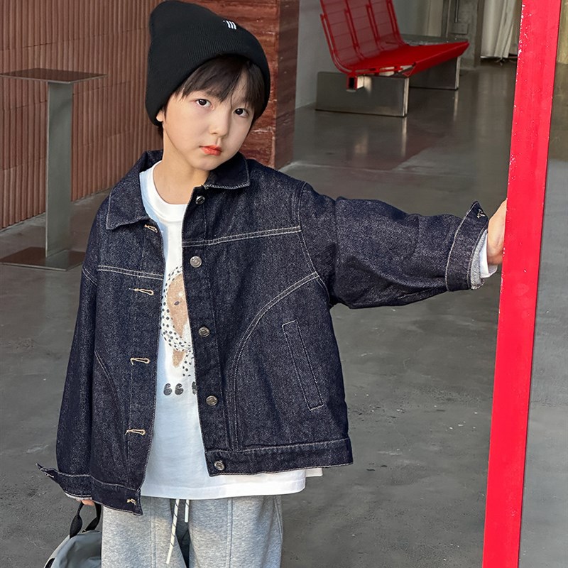 依依妈男童砂洗覆古明线牛仔衬衫儿童秋装上衣宝宝宽松休闲外套潮