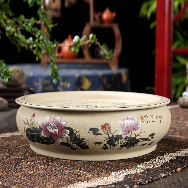 家用茶具陶瓷紫砂粗陶圆形圆蓄水功夫茶J盘单茶船茶台茶海荼盘日