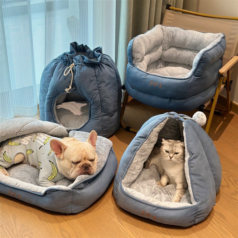 毛绒保暖b猫钻窝帐篷秋冬新款多功能狗窝一窝两用猫窝封闭式猫屋