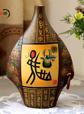 丽江特色中国风花瓶客厅玄v关柜电视旁酒柜装饰品摆件现代手工艺