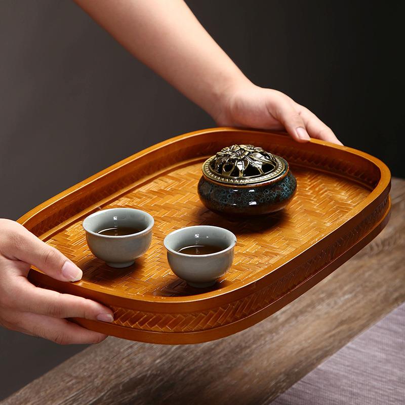 制品纯工编织端茶手盘酒店托盘点心盘民竹宿无品牌/毛巾古托果盘