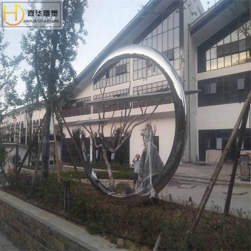 园林景观镜面金属圆环广场户外大型不锈钢雕塑制作镂空月亮大摆件