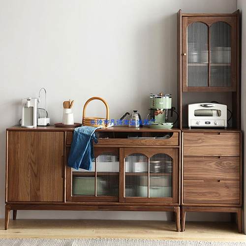 北美黑胡桃复古客餐厅靠墙一体茶餐边收柜大容量纳储OXU木物碗碟